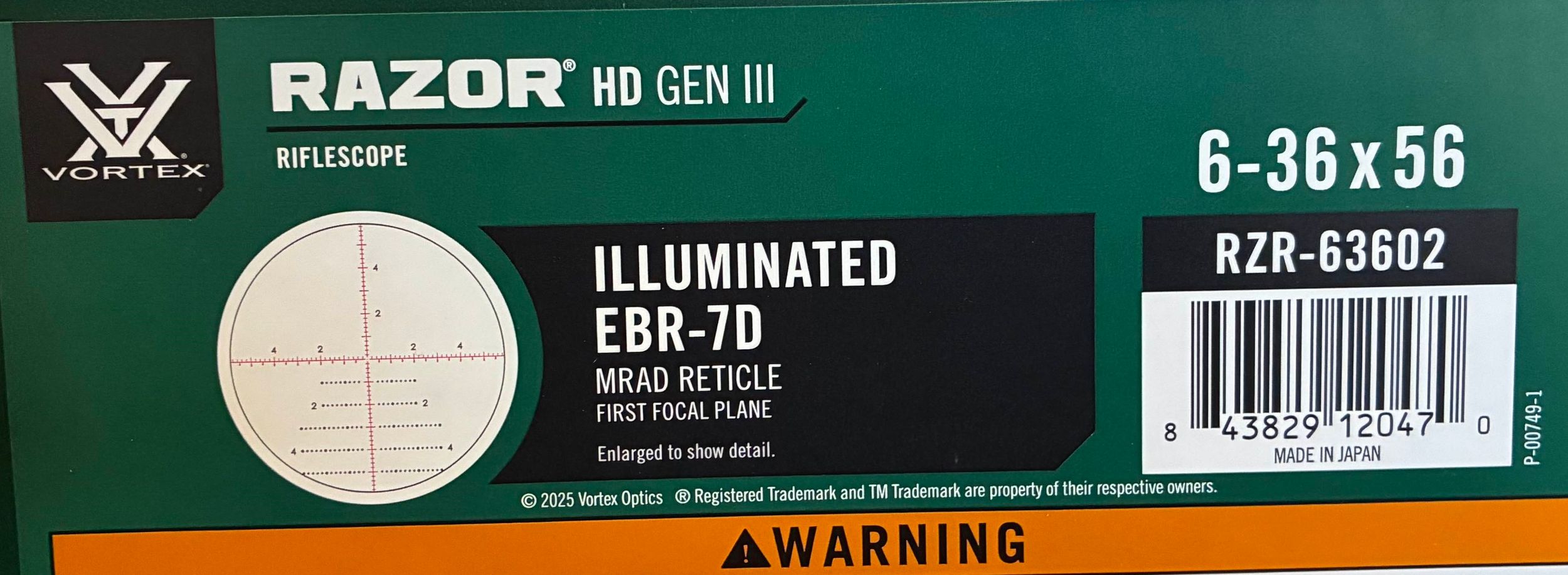 VORTEX OTTICA RAZOR GEN III 6-36x56 FFP