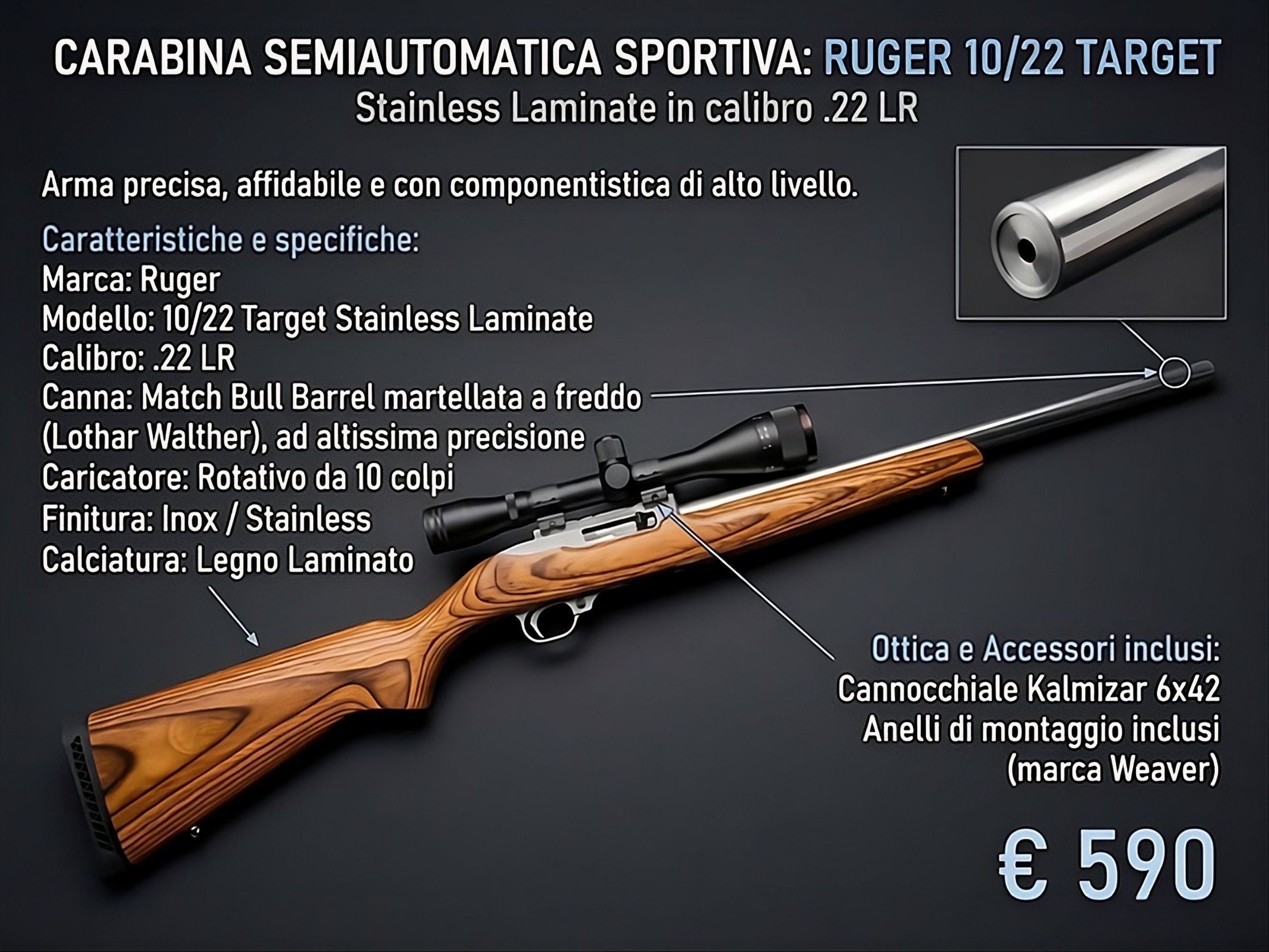 Ruger 10/22 Target Stainless Laminate .22 Long Rifle